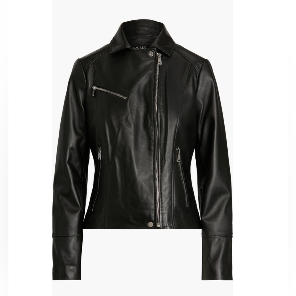 Ralph Lauren Women's Leather Jacket Black Soft Lamb Moto Biker S $440 Lambskin